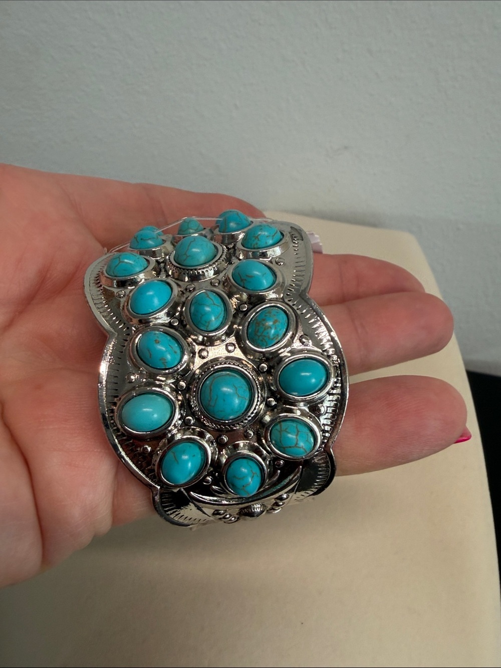 True To Form | Boho Southwestern Silver Plated Genuine Stone Cuff Bracelet - Picture 9 of 10